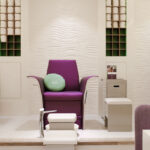 High-end materials and contemporary aesthetics define the beauty salon's sophisticated ambiance.
