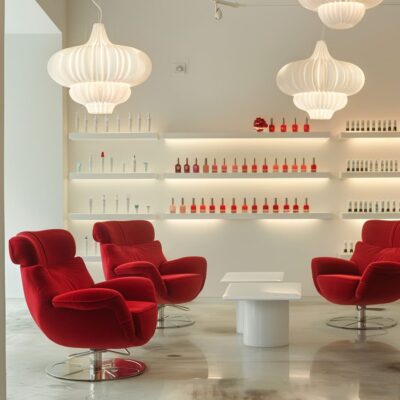 A contemporary beauty salon interior, showcasing ergonomic furniture and modular design elements, maximizes comfort and functionality.