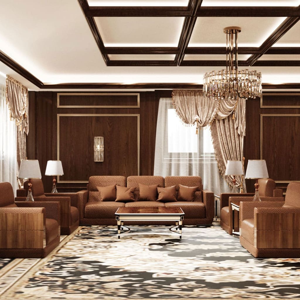 A meeting area with refined decor and a commanding view, ideal for important meetings