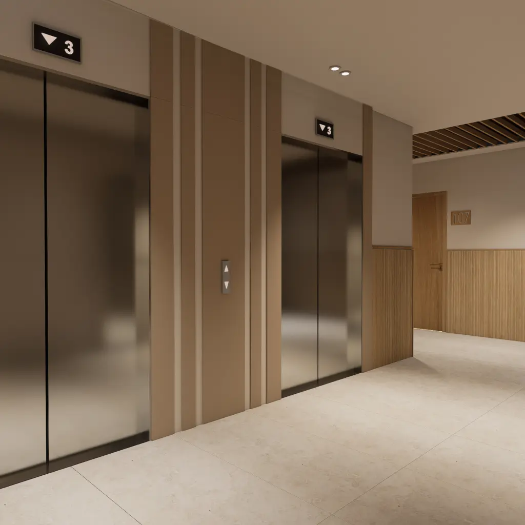 Lift lobby design in light colors Lift lobby design in light colors