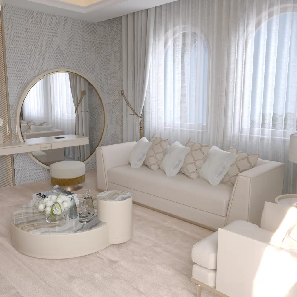 Modern creative living room interior design in neutral colors