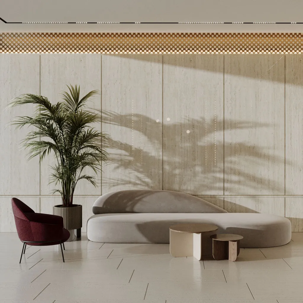 A modern building lobby interior design in JLT