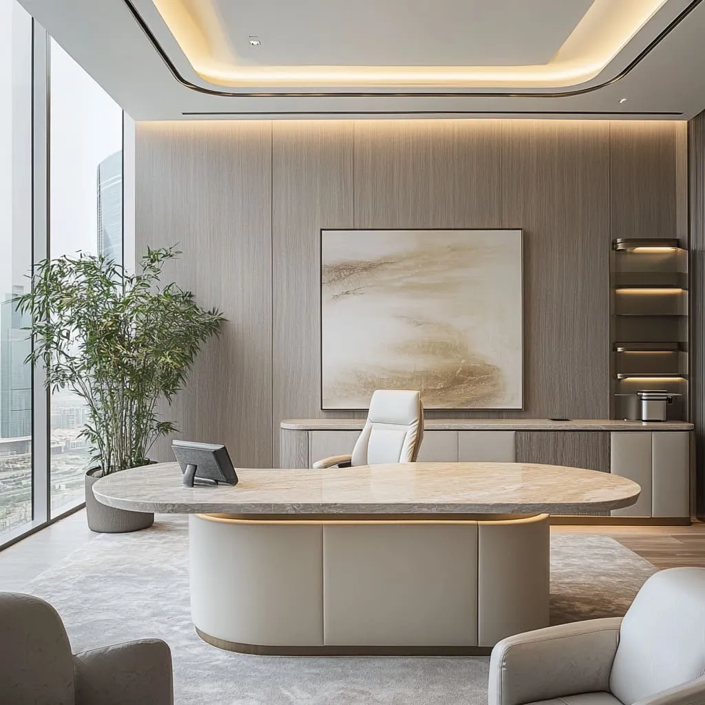 A luxury minimalist CEO office design in Dubai