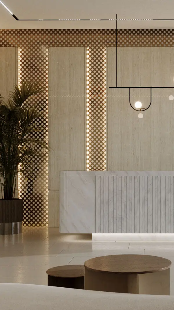 A luxury office reception interior design in Dubai