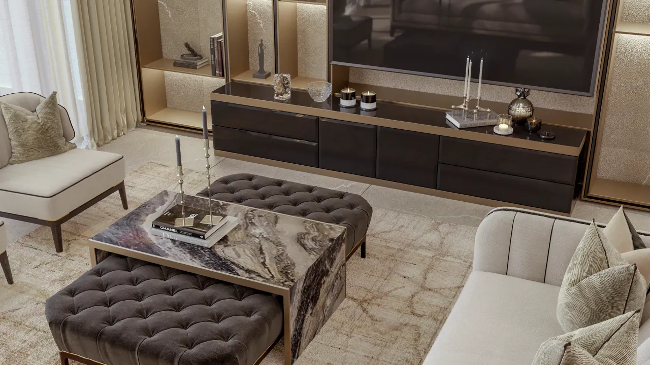 Contemporary style villa living room sitting interior design