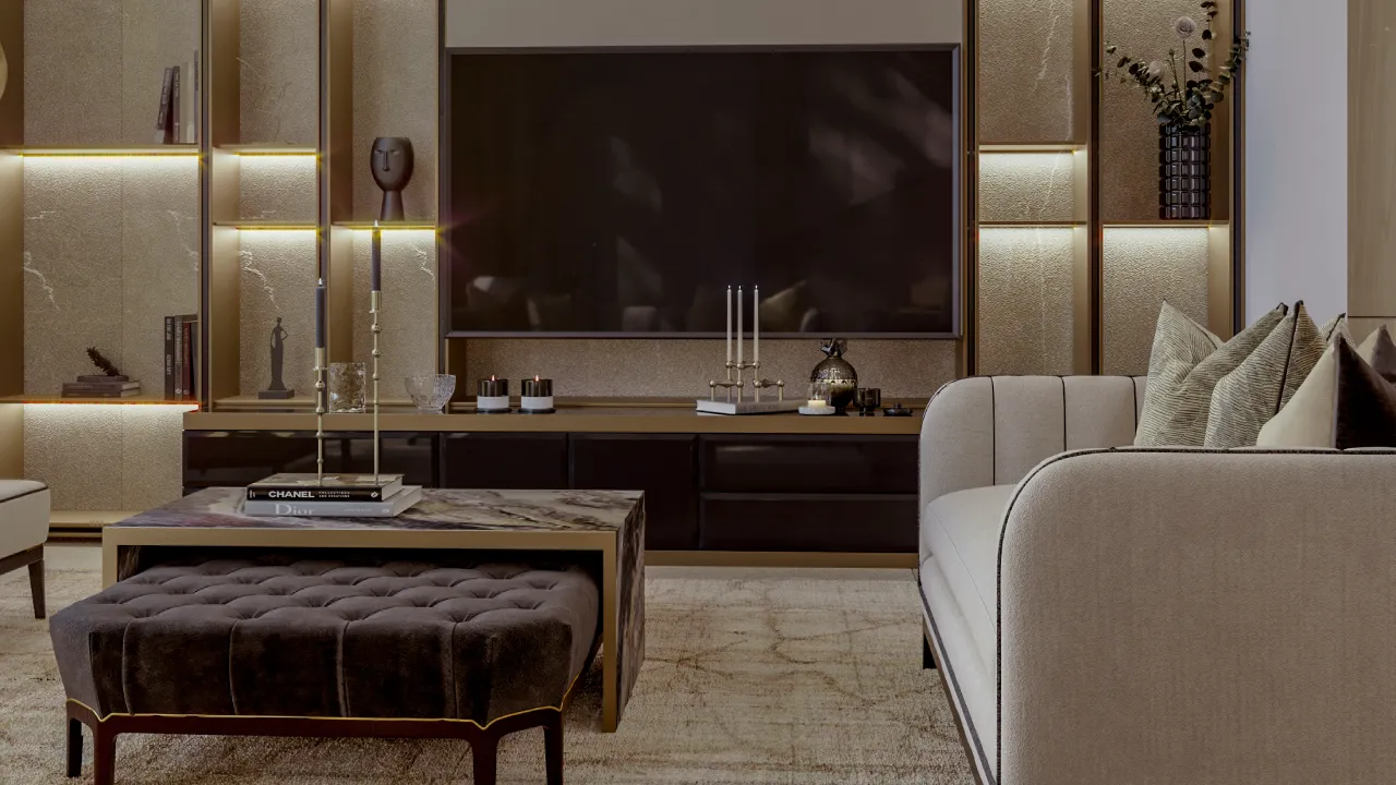 Luxury interior design with modern TV wall design and classy furniture