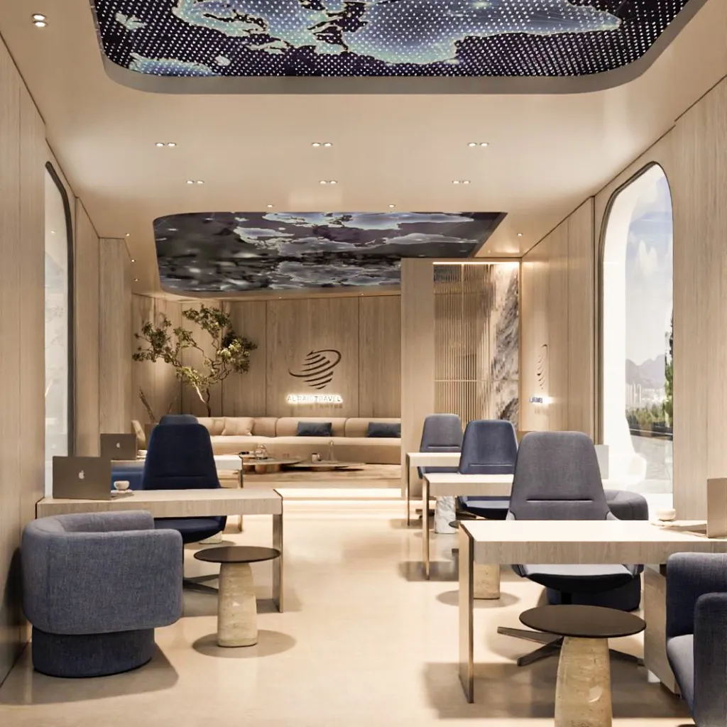 A high-end Travel agency office interior design in Dubai