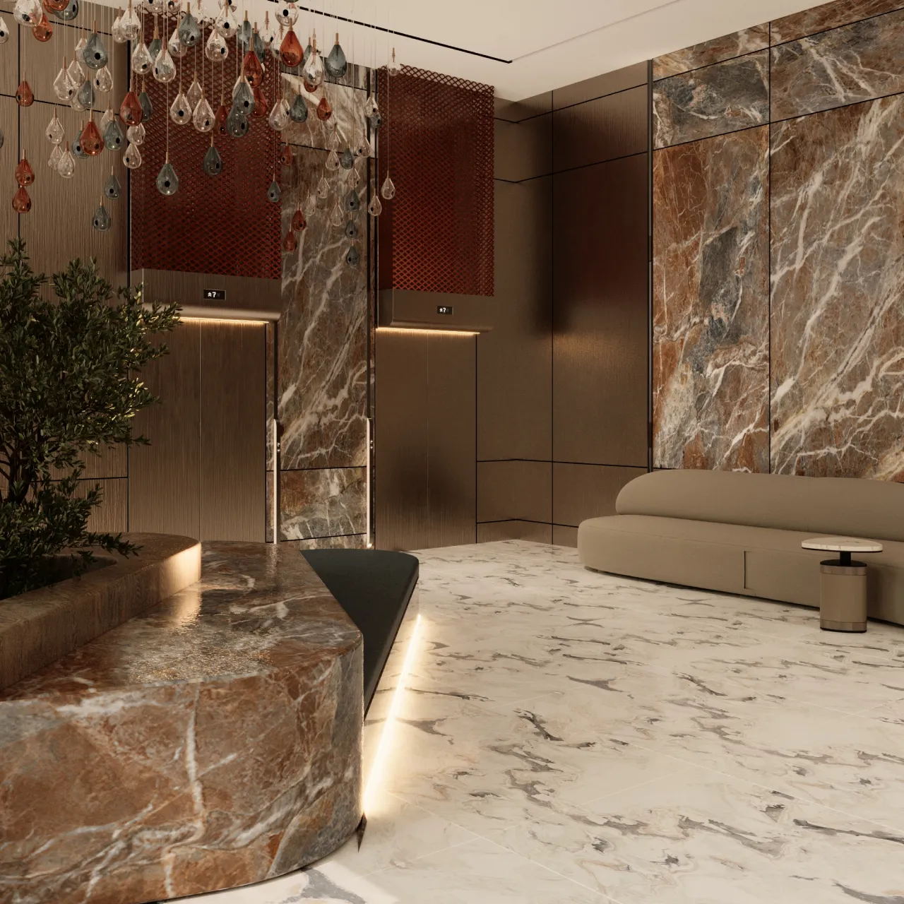 Luxury lift lobby interior design for a residential building entrance design in Satwa Dubai