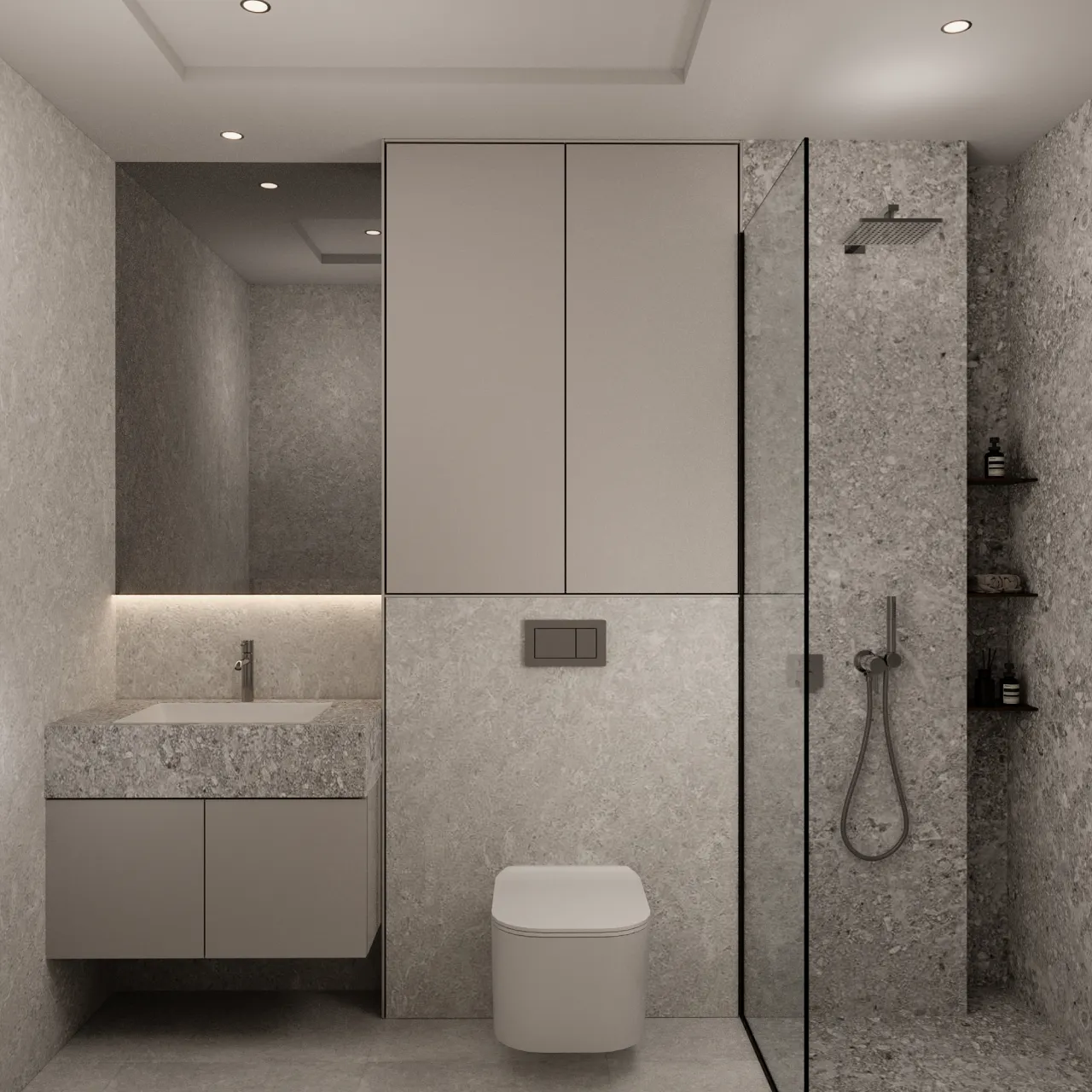 Satwa Dubai Apartment Bathroom Design with Walk-In Shower